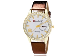 Relógio de pulso feminino de luxo Zhoulianfa com strass, mostrador analógico de quartzo, pulseira de PU, cor café.