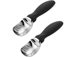 Colher de sorvete com cabo confortável, preta, conjunto de 2 peças, durável, própria para lava-louças, design ergonômico.