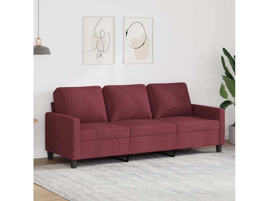 Vidaxl Sofá De 3 Lugares Tecido 180 Cm Vermelho Tinto