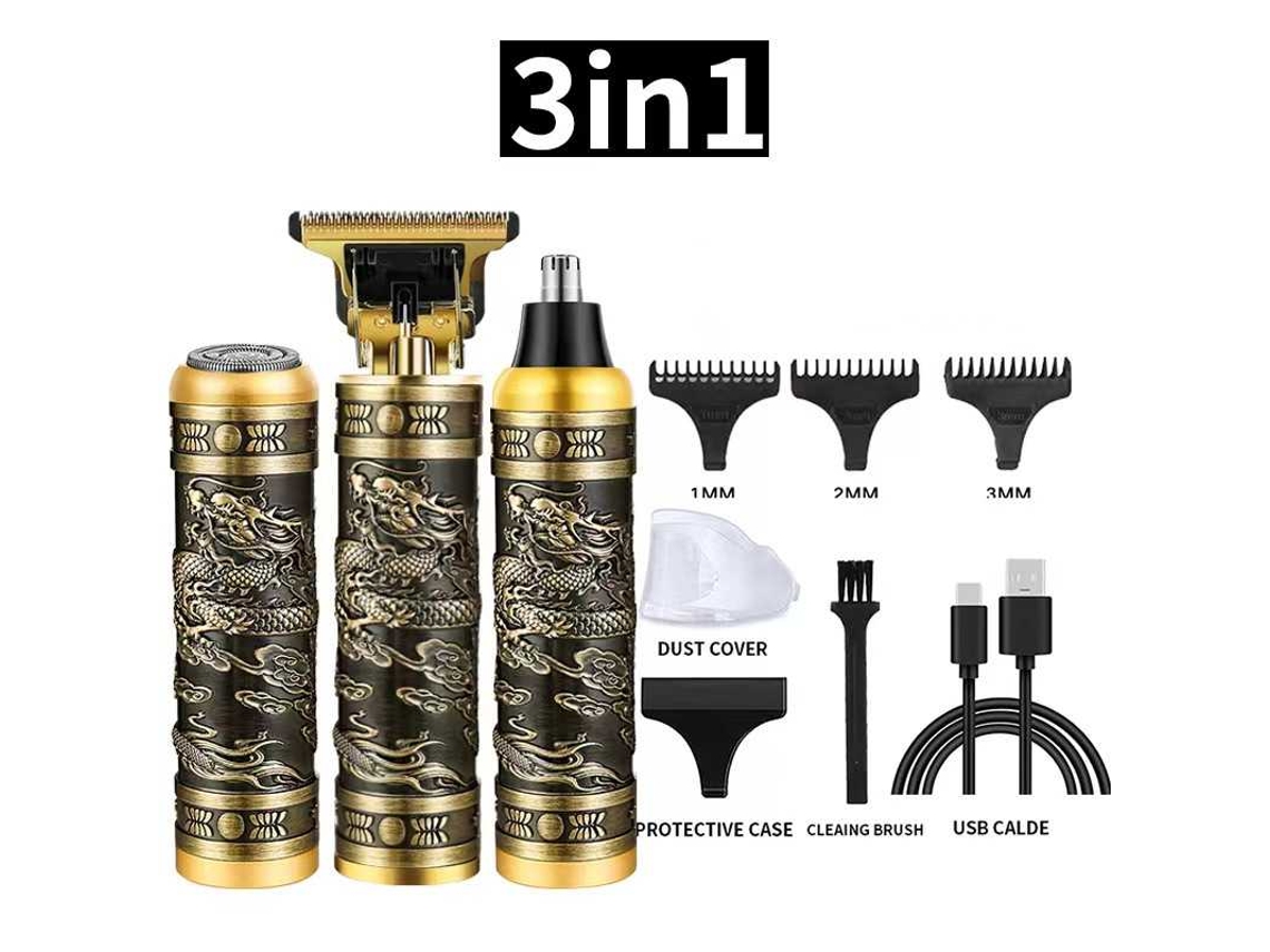 Compatível Kit De Barbeador Multifuncional 3 Em 1, Design Dragão, Motor Potente, Recarregável Usb, Para Barba, Cabelo E Pelos Nasais Port...