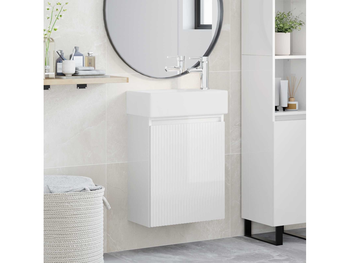 Vidaxl Conjunto De Móveis De Banheiro Com Torneira Branco Brilhante