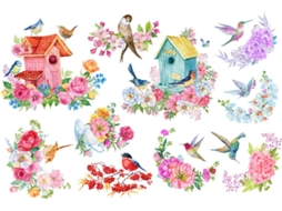 Autocollant Décoratif Mural Oiseaux Fleurs 1 Feuille Pvc