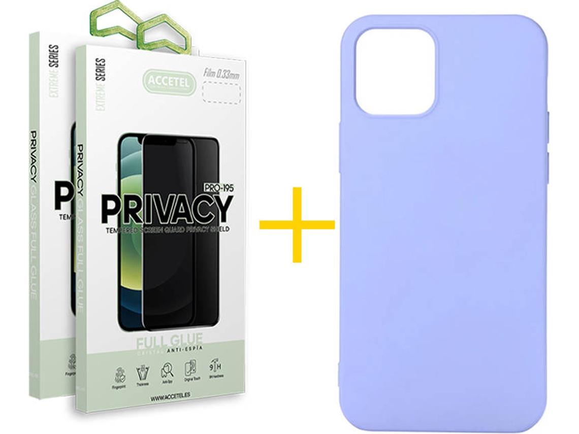 Kit Capa + Película 2X Anti-Spy iPhone 11 Accetel Silicone Roxo