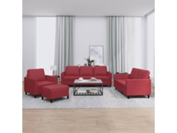 Vidaxl 4 Pcs Conjunto Sofás C/ Almofadões Couro Artif. Vermelho Tinto