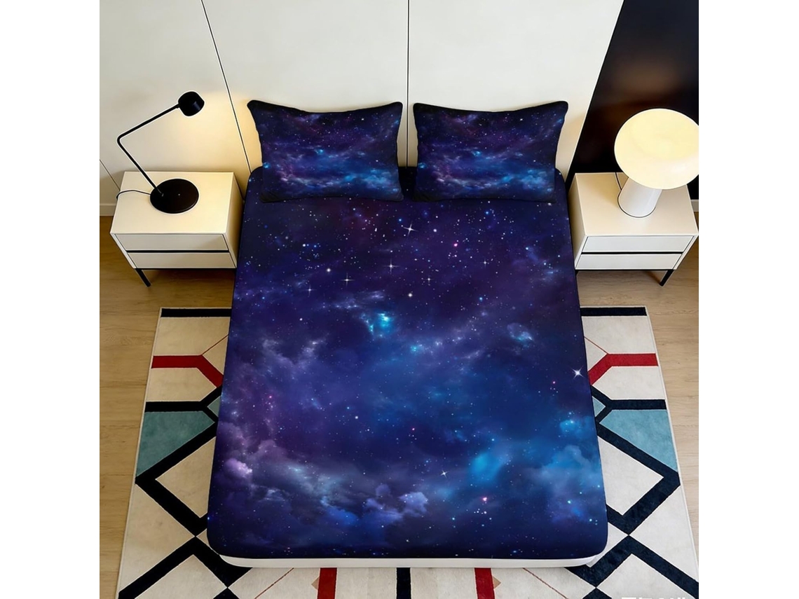 Conjunto de Cama com Estampa 3d Galáxia em Microfibra Fronha 200x25cm