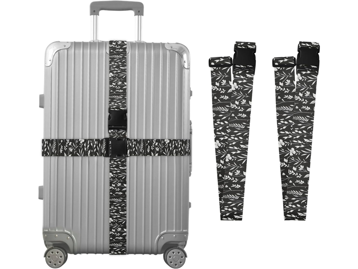 Conjunto De 2 Cintas Bagagem Personalizáveis Com Fivelas Para Malas, Nas Cores Branco Grama E Preto