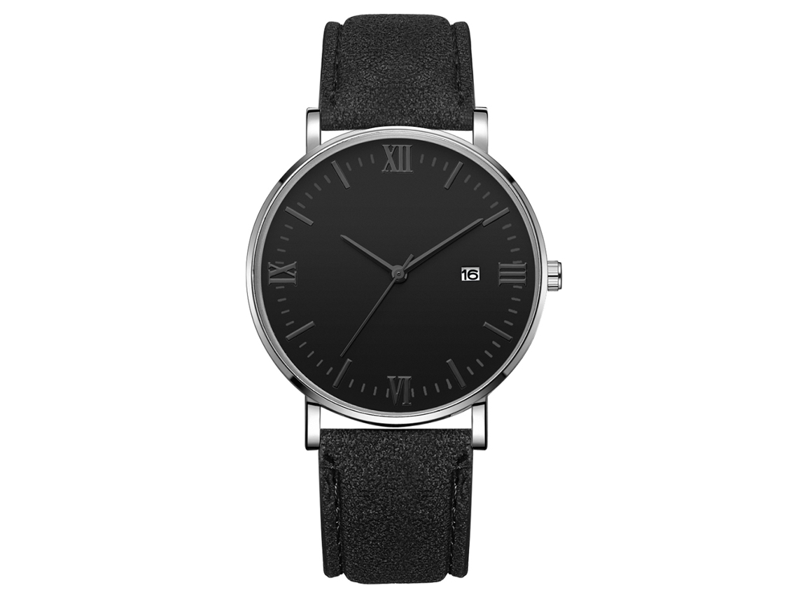 Relógio de quartzo com pulseira de couro PU, estilo simples e moderno, decoração à mão.