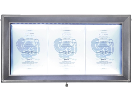 Expositor de Menu  LED 3 x A4 Cinza