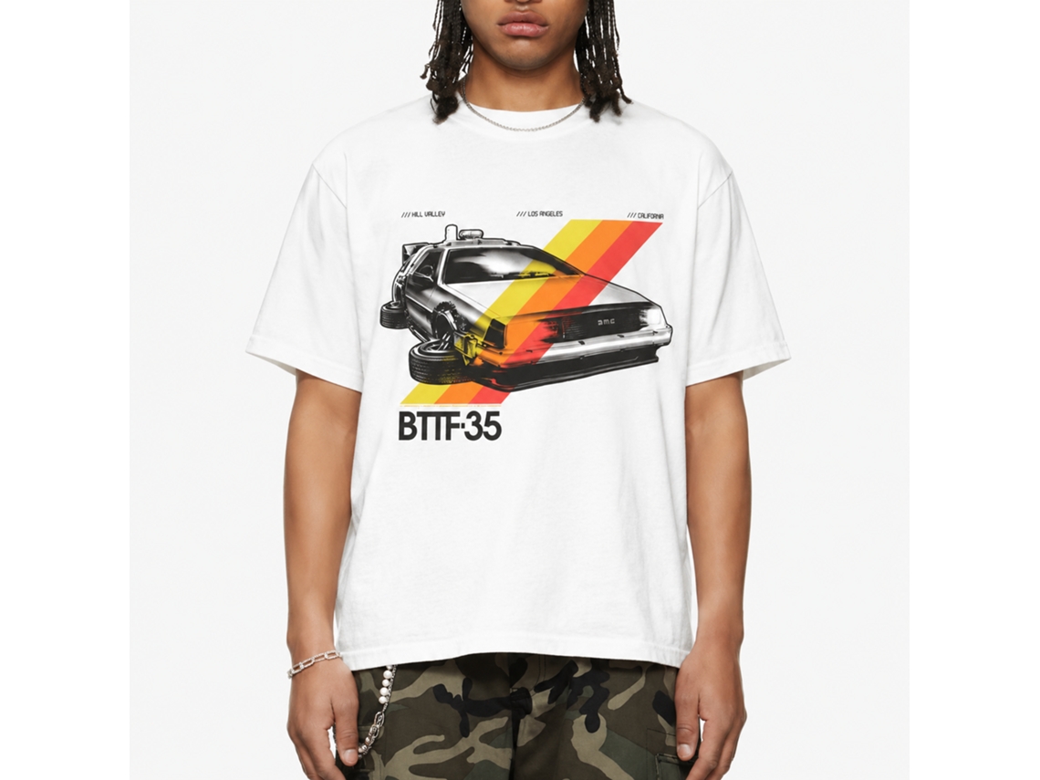 Rockinstone Back To The Future Movie 35 Stripes White Adult T-shirt Size:xxl