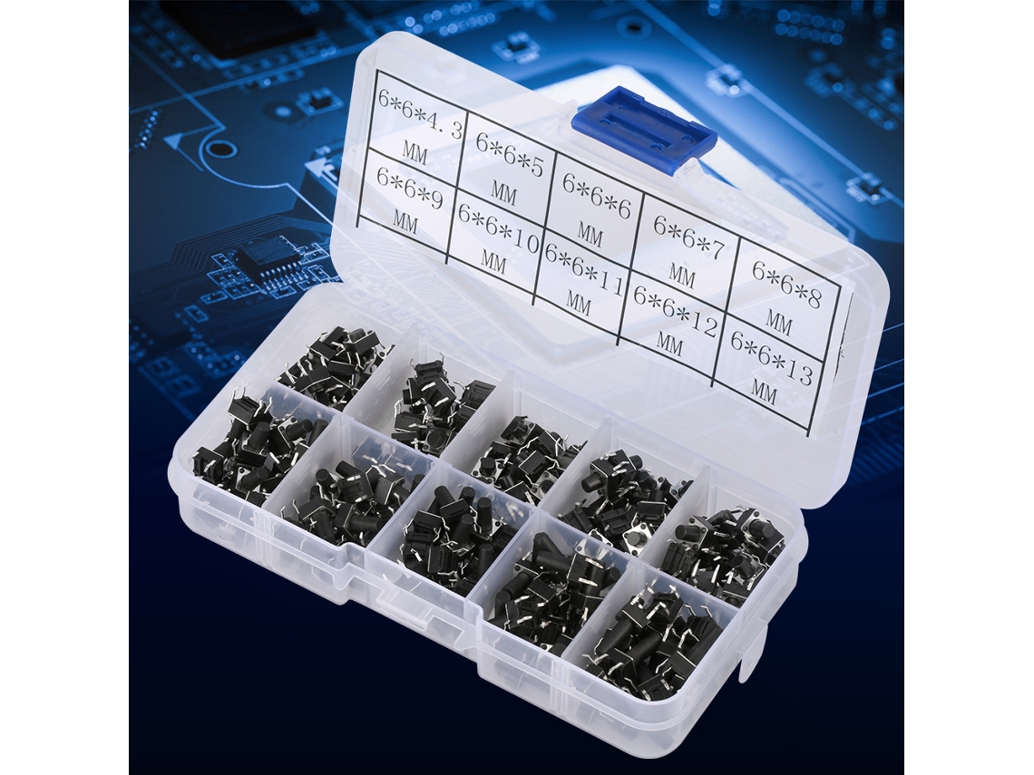 Laxiscreed Conjunto De Botões Táteis Micro-touch 6x6mm, 200 Peças Para Projetos Eletrônicos