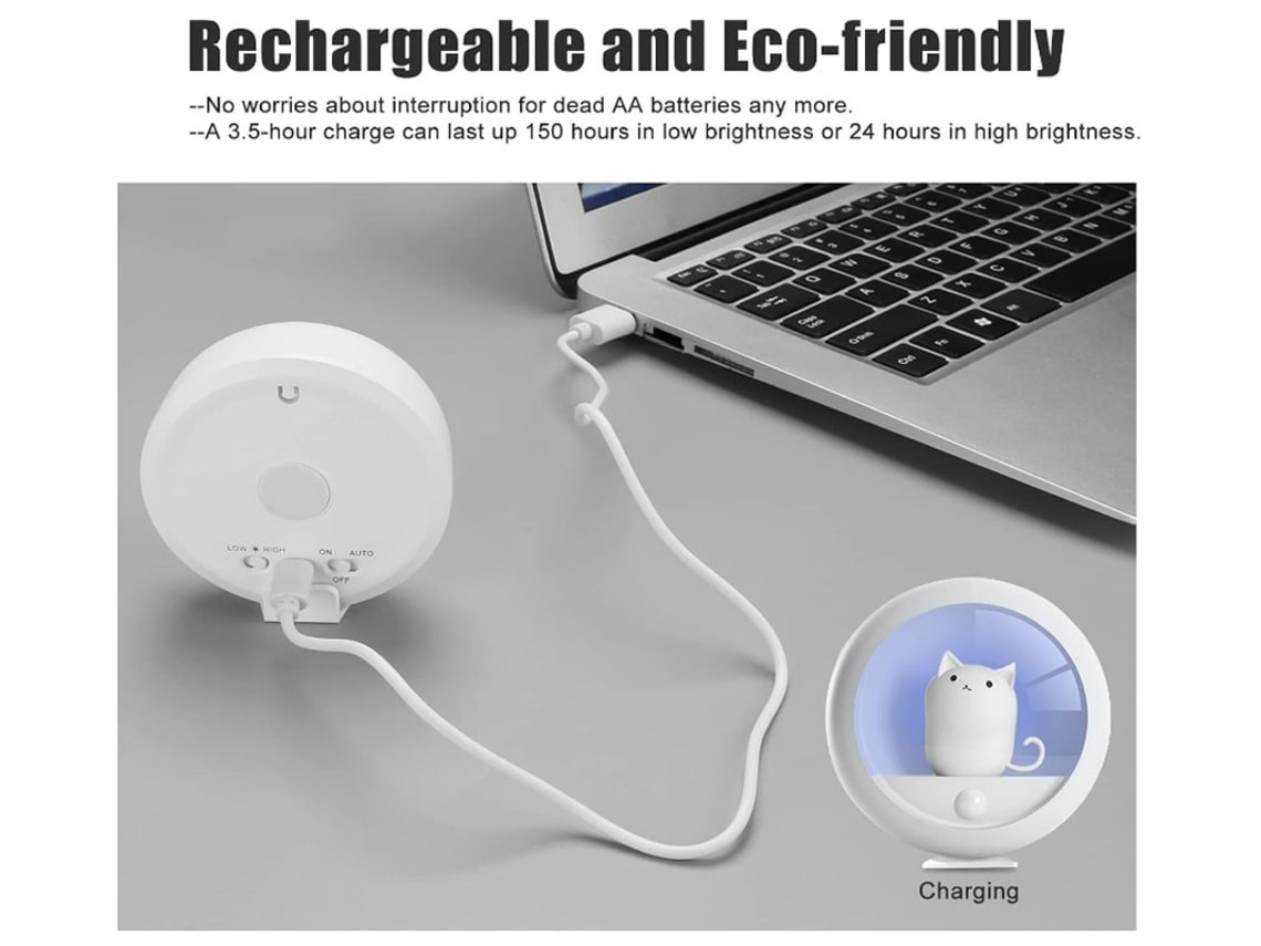 Sensor De Movimento Luz Noturna Usb Yizhood Recarregável Banheiro Branco