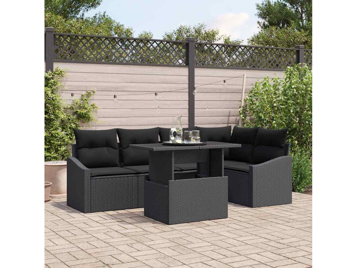 Vidaxl Conjunto De Sofá De Jardim 6 Unid. Preto