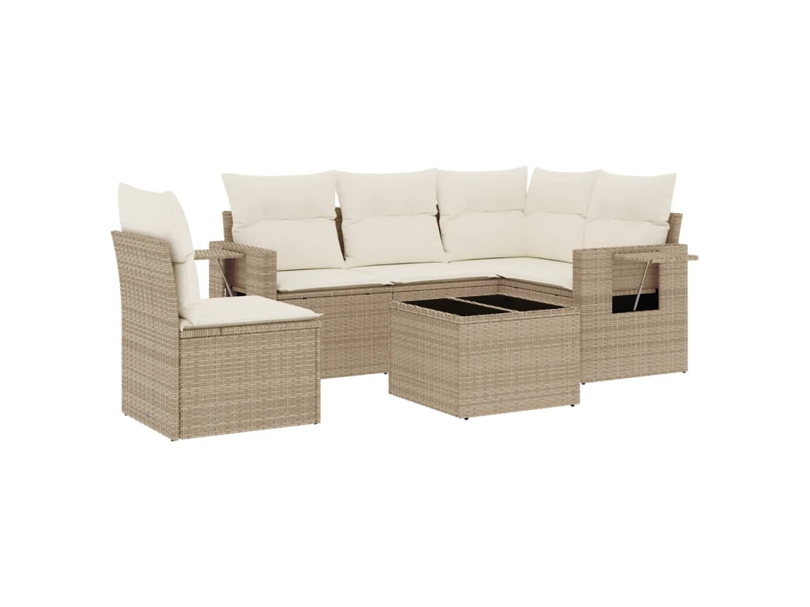 Conjunto de 6 sofás de jardim com almofadões Vime Pe Bege MAISON EXCLUSIVE (80x200 cm)