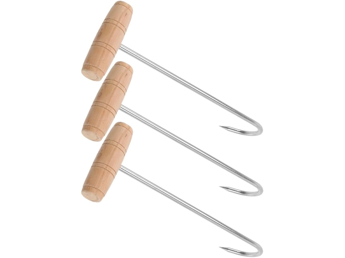 Conjunto De 3 Calçadeiras Longas De Aço Inoxidável Com Cabos De Madeira, Ganchos Resistentes Para Botas.