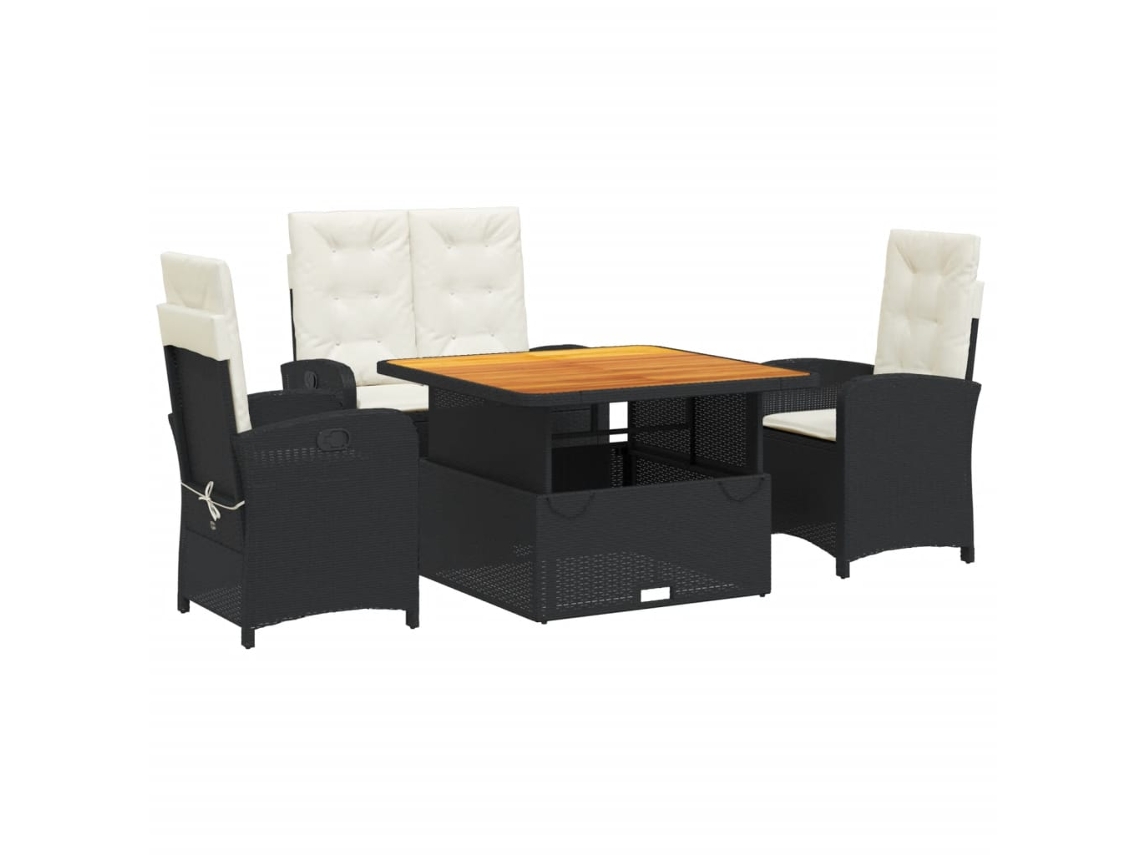 Garden Dining Set, Garden Dining Sets Vidaxl Preto Rattan / Vime (110 Cm Table Length)