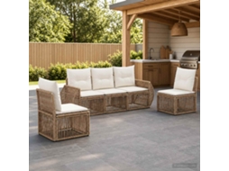 Vidaxl Conjunto De Sofá De Jardim 5 Unid. Bege E Branco Creme Vime Pe