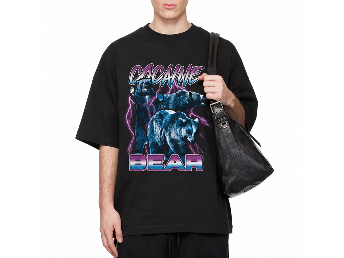 Rockinstone Cocaine Bear Lightning Black Adult T-shirt Size:m