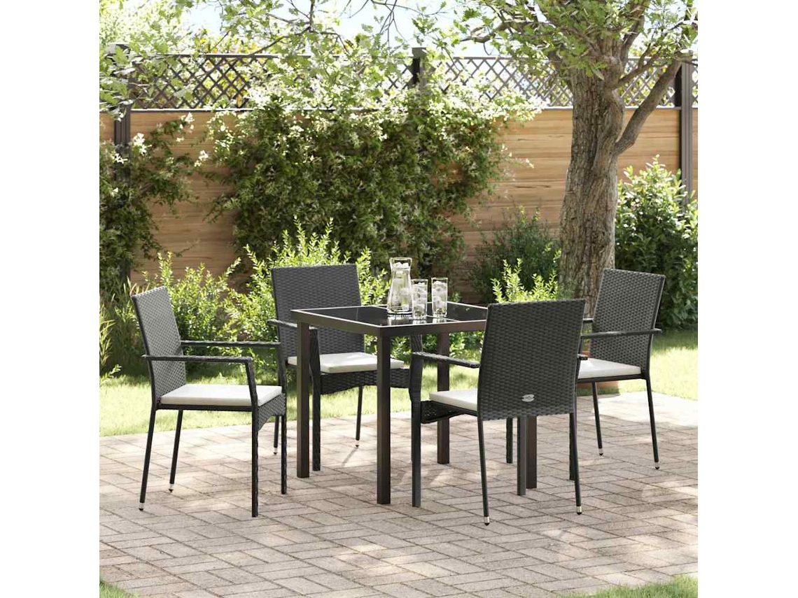 Vidaxl Conjunto de Jantar para Jardim com Almofada 5 Pcs Preto Vime Pe