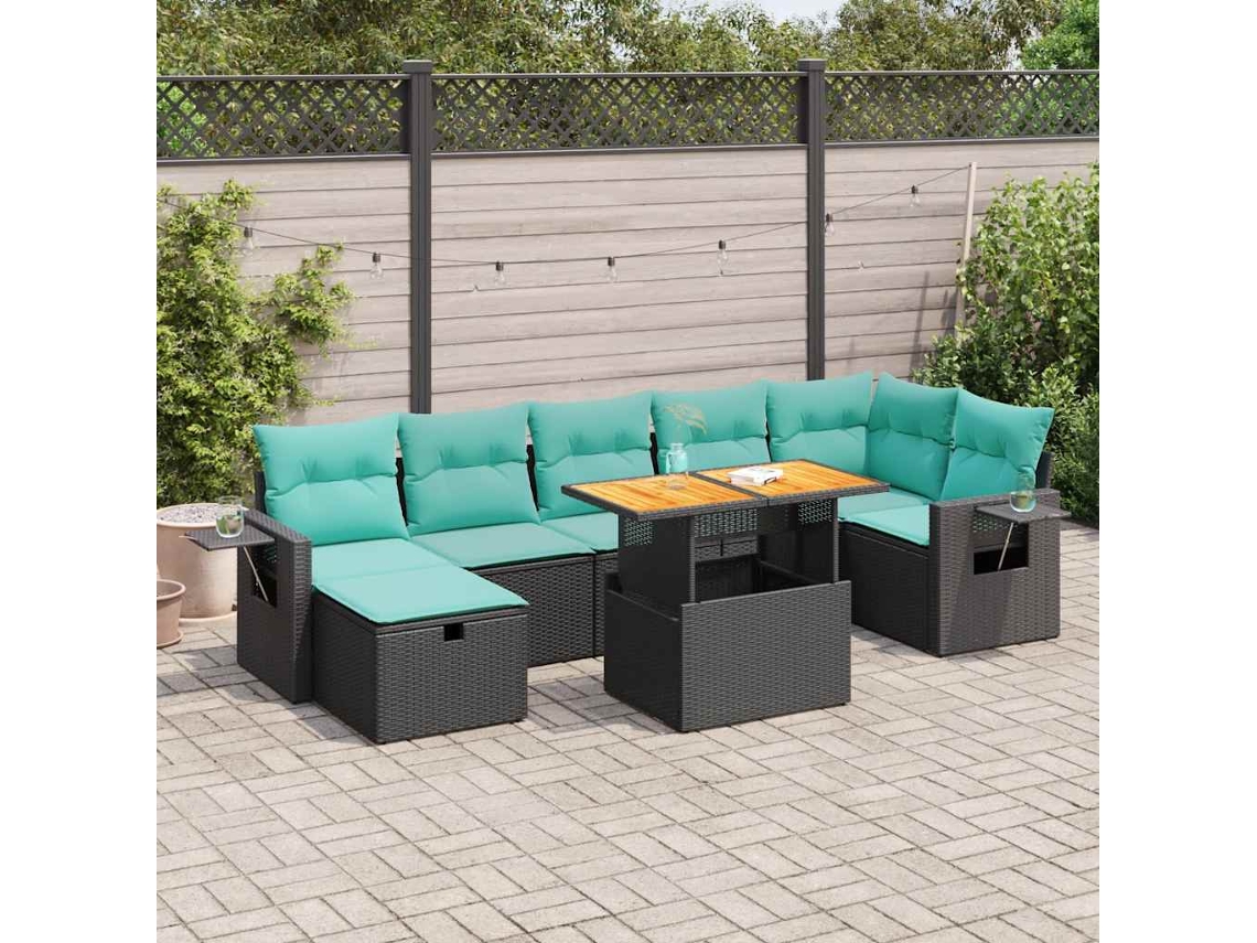 Vidaxl 8 Pcs Conjunto Sofás Jardim Almofadões Vime Pe/acácia Cinzento