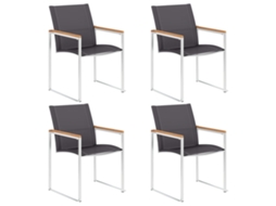 Vidaxl Cadeiras De Jardim 4 Pcs Textilene E Aço Inoxidável Cinzento