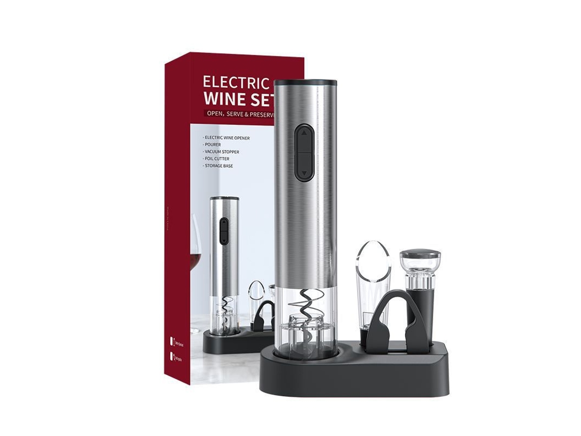 Kit De Acessórios De Vinho Elétrico A Pilha - Aço Inoxidável Transparente, Conjunto Completo Para Vinho
