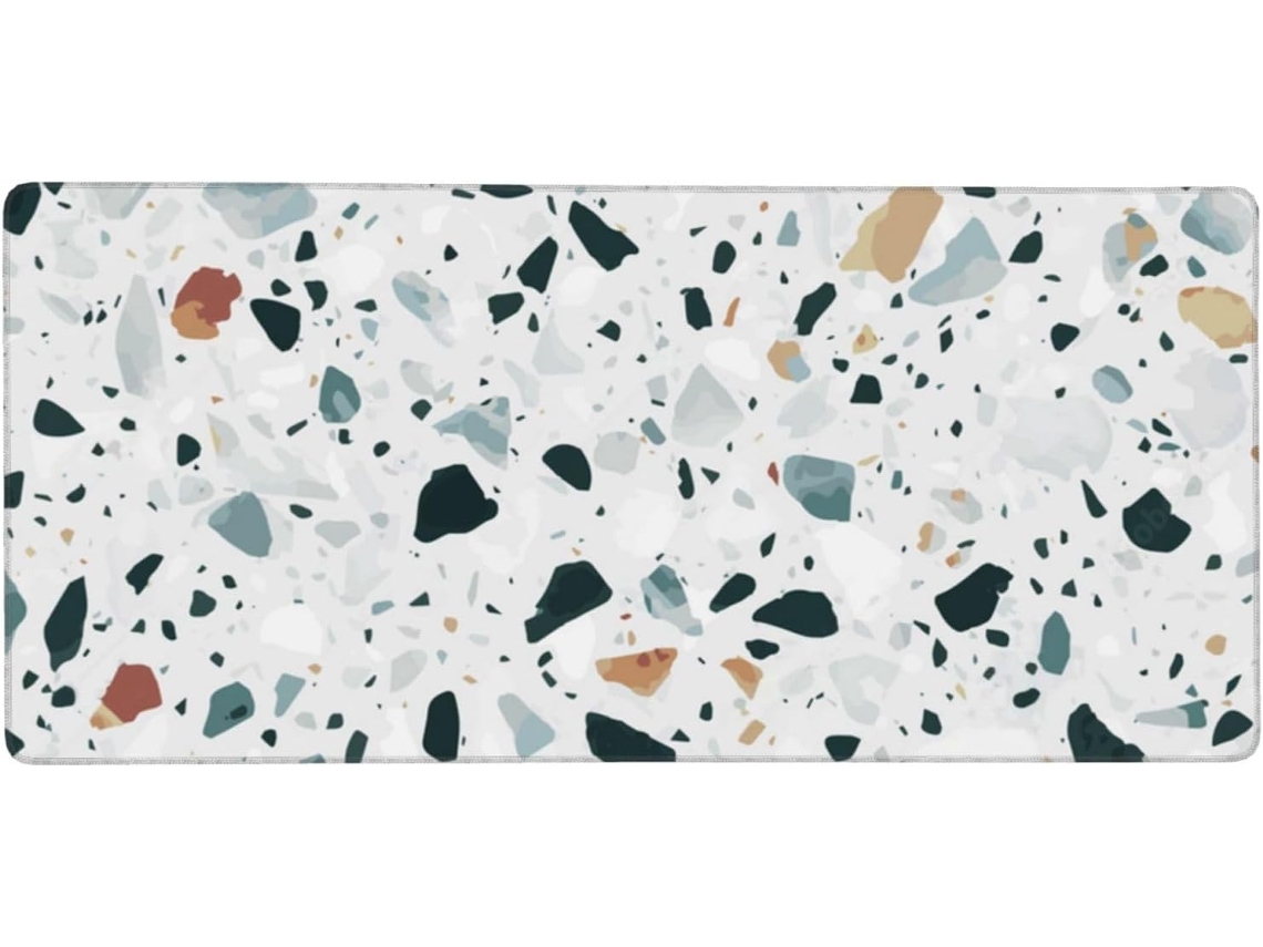 Mousepad Grande para Computador com Estampa de Mármore Terrazzo em Tons Pastel, Base Borracha Antiderrapante,