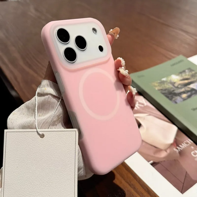 Capa De Celular Para Iphone (iphone 15 Pro Max Rosa) Em Silicone Líquido Com Textura De Gelatina, Capa Protetora Magnética Fosca.