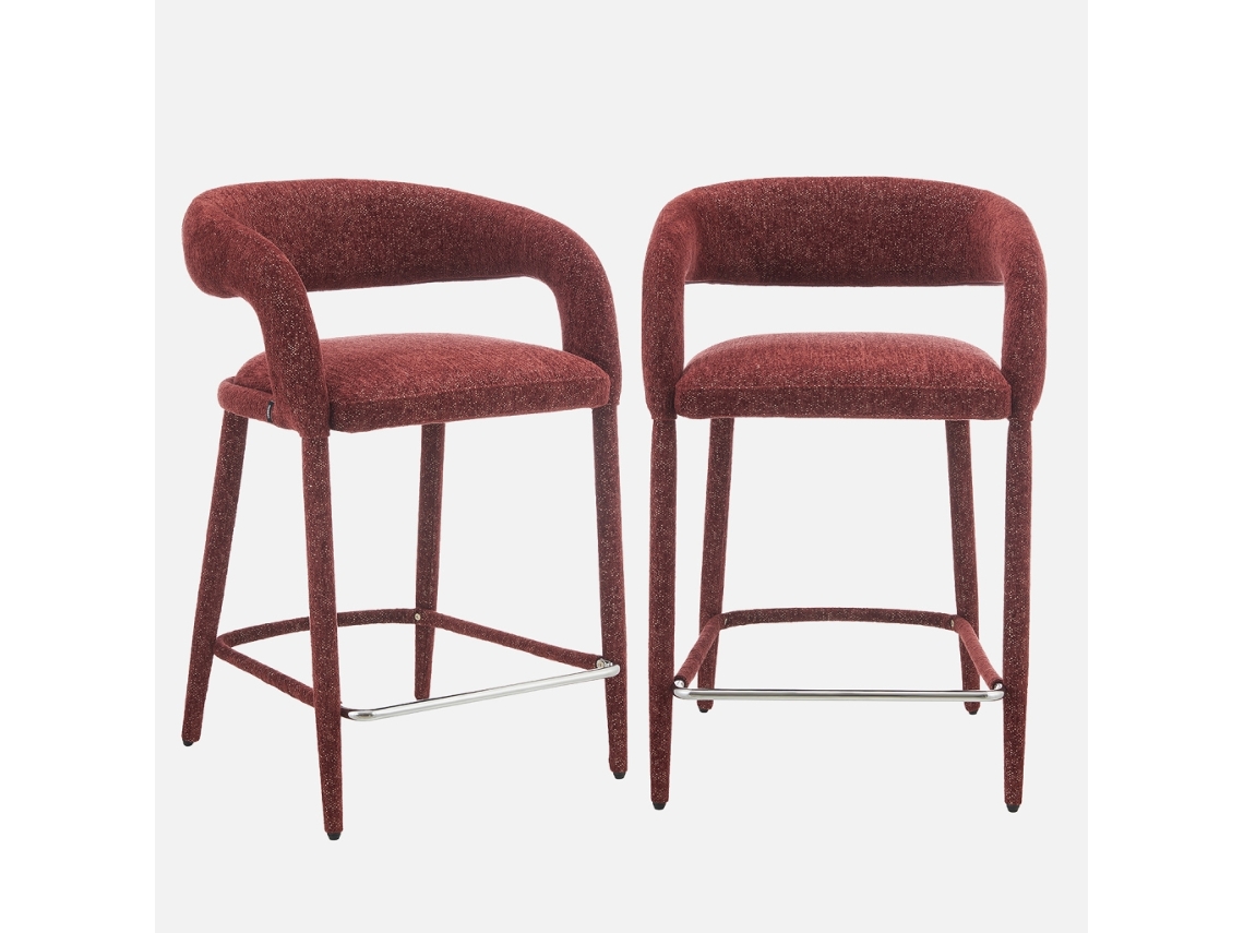 Banco De Cozinha Contemporâneo Revestido Em Tecido, Set De 2, Borgonha