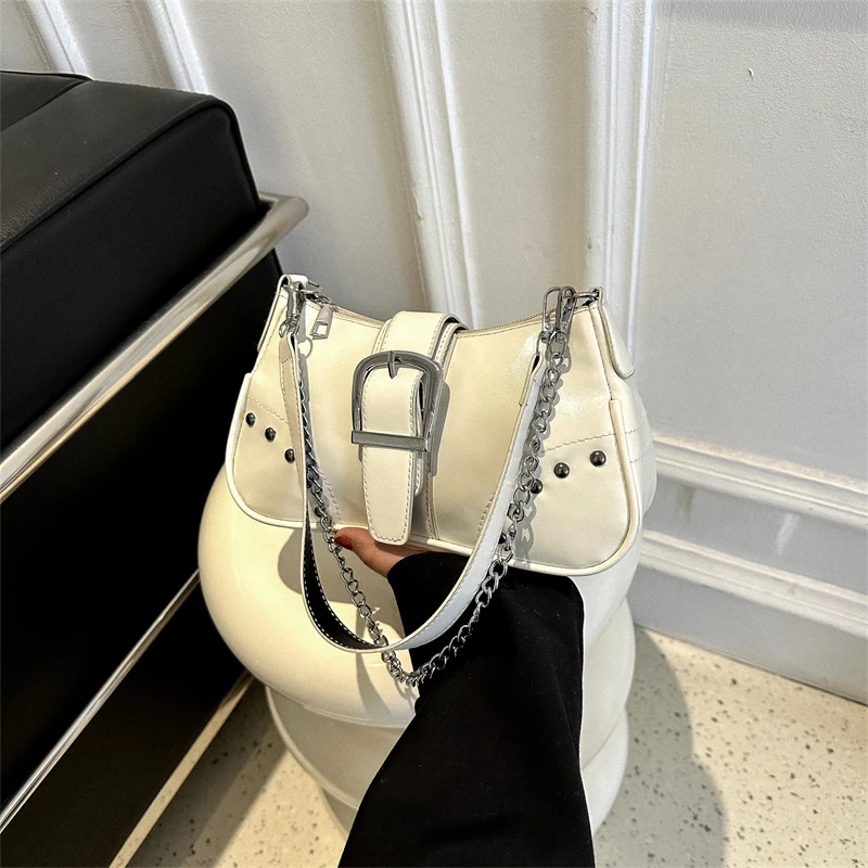 Bolsa feminina vintage com rebites, estilo bracelete, pequena, couro PU AQUAFORGE