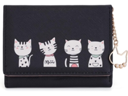 Carteira Porta-moedas Com Pendente De Gato Fofo - Pele Pu Grande Capacidade Para Mulher E Menina - Preto
