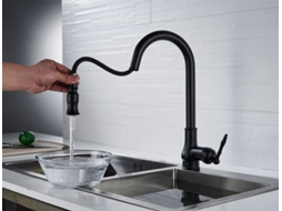 Torneira de cozinha preta, torneira misturadora de cozinha giratória de 360° com spray removível, torneira de pia de cozinha de alavanca única q