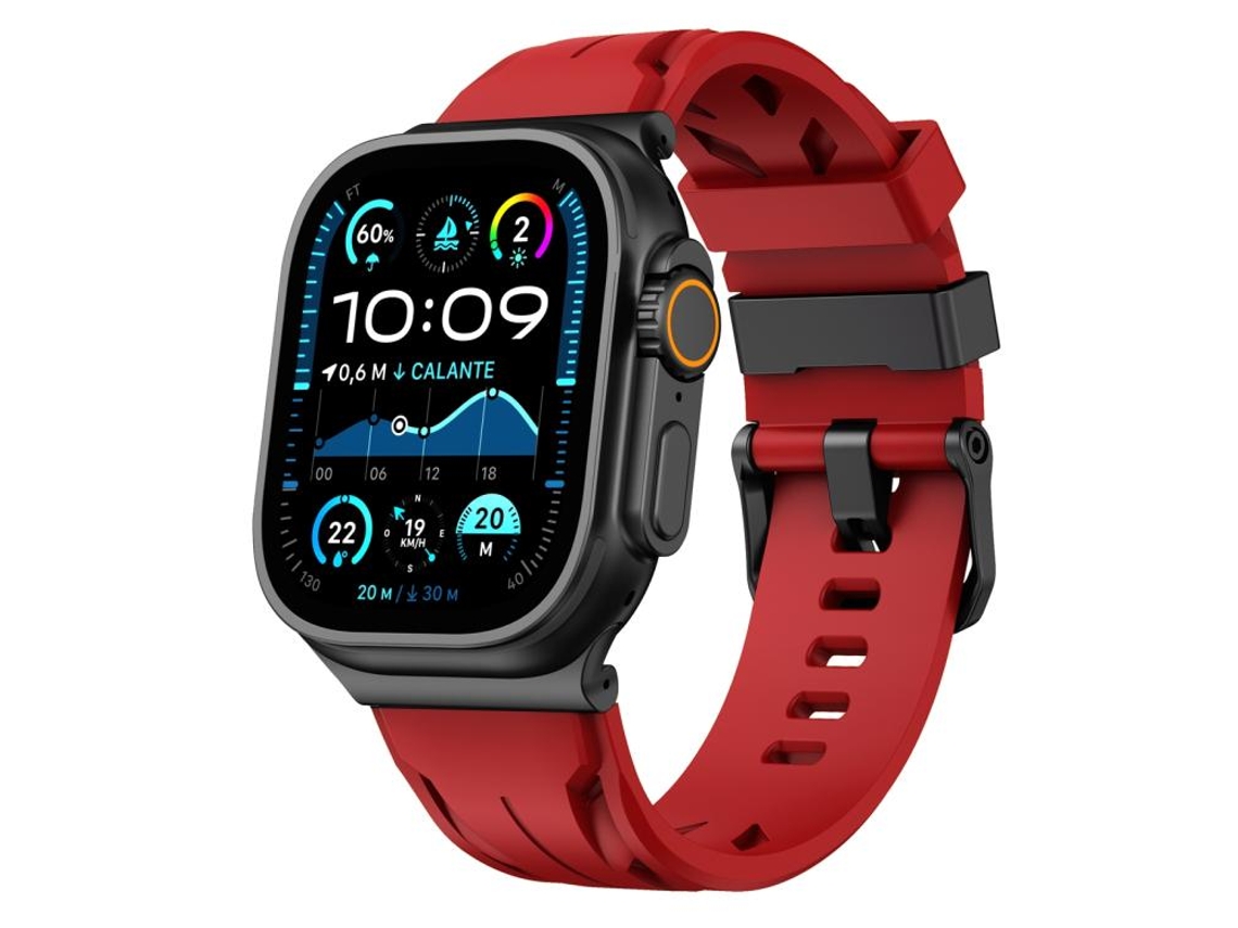 Bracelete para Apple Watch 46/49/45/44mm Silicone Preta com Fivela de Pino Vermelha XIAOMOYU