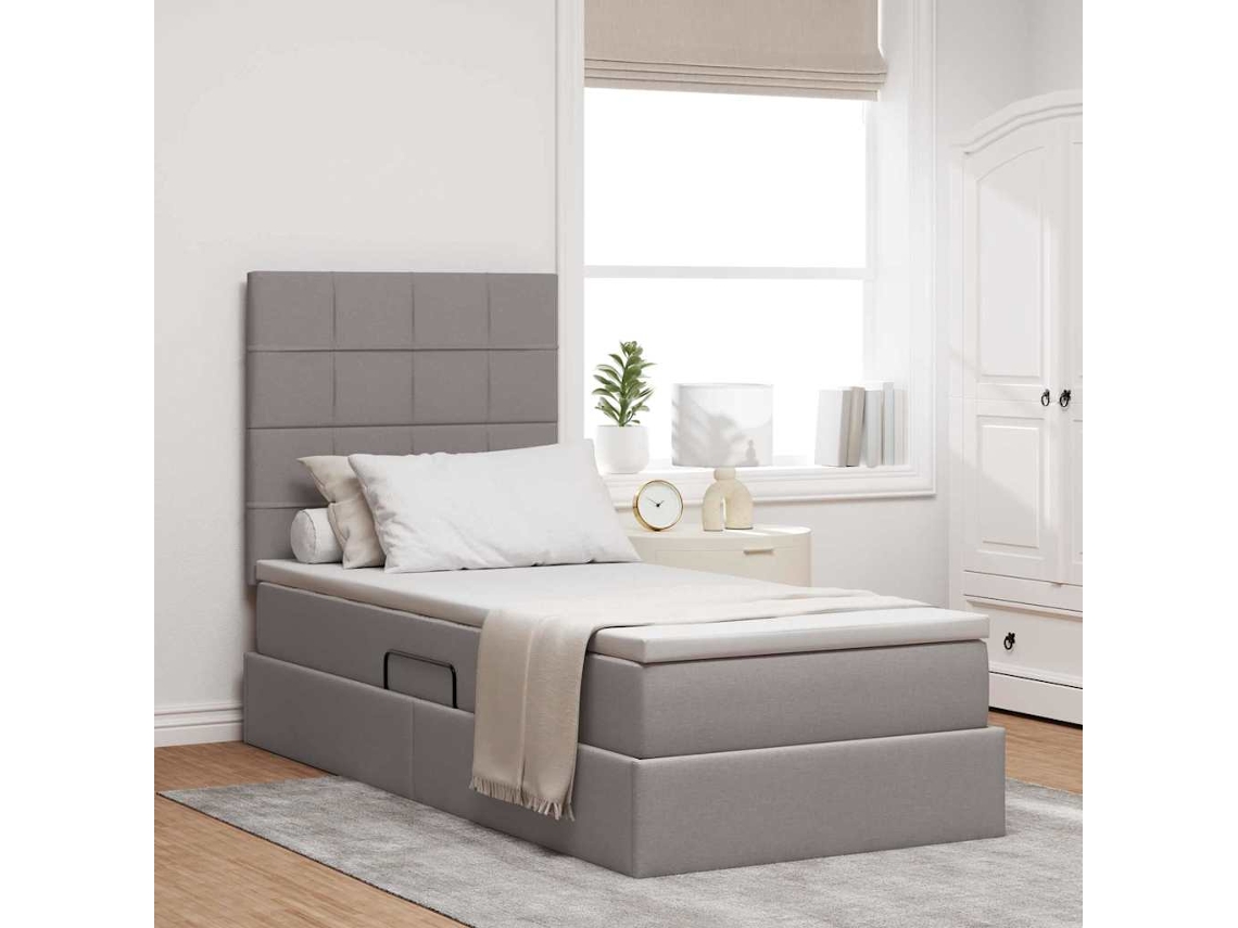 Vidaxl Cama Com Arrumação E Colchão Cinzento-acastanhado 90 X 190 Cm