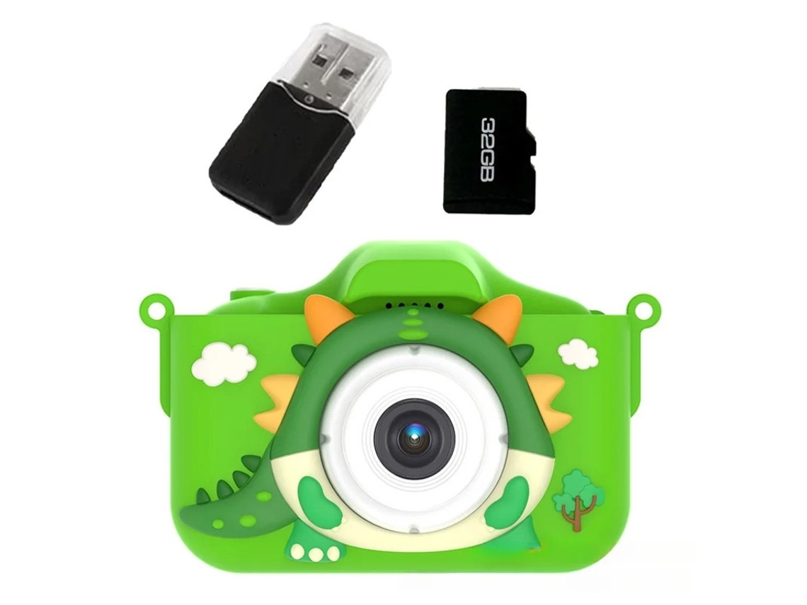 Mini câmera dupla HD para crianças, ideal para tirar fotos e gravar vídeos com cartão 32G, verde Yizhood