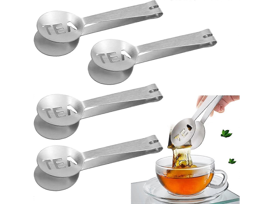 4 Pinças Extratoras de Chá de Aço Inoxidável com Perforações Forma Tea para Extrair Chá, Gelo e Cubos de Açúcar