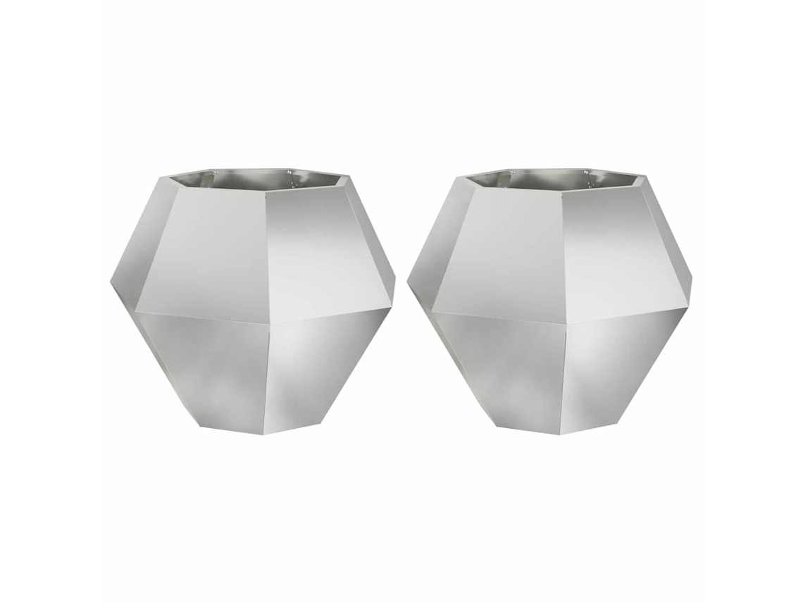 Conjunto 2 Vaso De Exterior Vidaxl Prateado Aço (75 X 75 X 60 Cm)