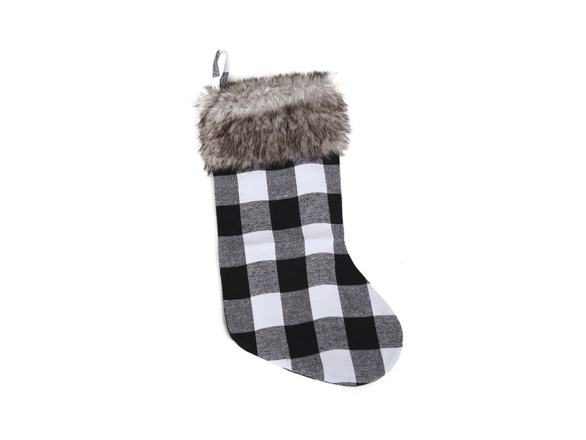 Decorações de Natal: Meias de Natal Xadrez Preto com Bordas Desfiadas LAXISCREED