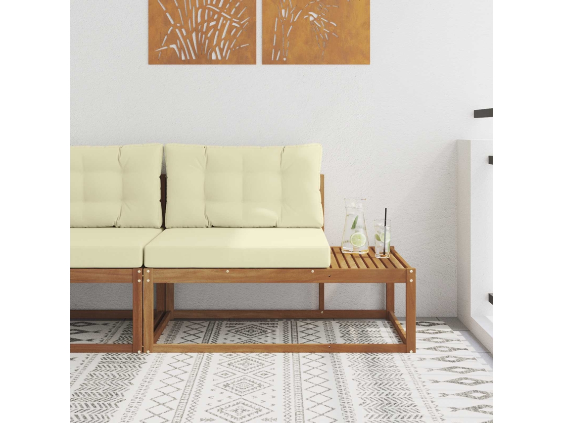 Vidaxl Sofá De Canto Externo Com Almofada Natural 115 X 83 X 73 Cm