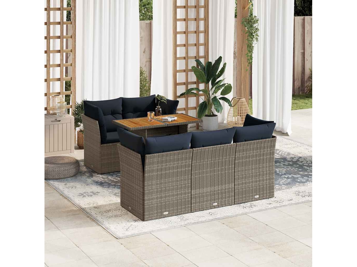 Vidaxl 6 Pcs Conjunto Sofás De Jardim Com Almofadões Vime Cinzento
