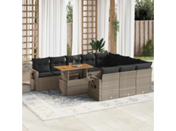 Vidaxl 11 Pcs Conjunto Sofás De Jardim C/ Almofadões Vime Pe Cinzento