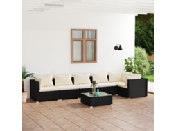 7 Pcs Conjunto Lounge De Jardim C/ Almofadões Vime Pe Preto Dkd Home Decor
