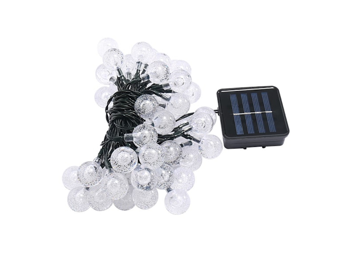 Cortina Solar Led com 30 Bolas , Cabo Verde Escuro, Bateria Preta e Carregamento Solar, Bola Transparente, Branco Quente/ Preto BRILVIBERA (6, 50 M)