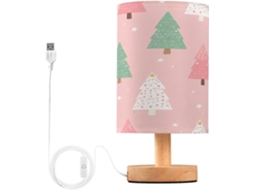 Cabeceira rosa em formato de árvore de Natal, pequena mesa de LED com portas USB e suporte para papel de seda em formato de cúpula para sala de estar.