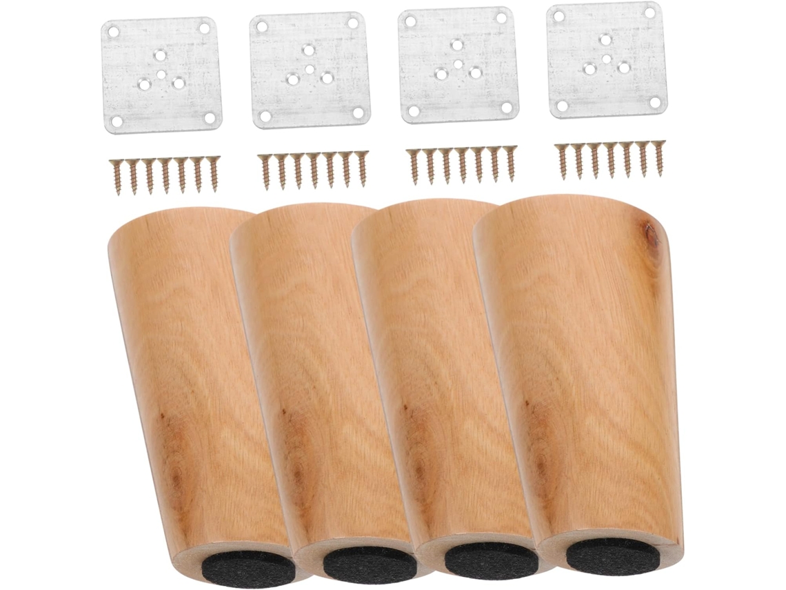 Villcase Conjunto De 4 Pés Madeira Maciça Cônicos Para Móveis, Sofá, Armário E Cômoda Design Compacto Leve