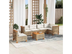 Vidaxl 7 Pcs Conjunto De Sofás P/ Jardim Com Almofadões Vime Pe Bege