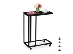 Mesa Lateral Em Formato C Com Rodas, Metal E Mdf