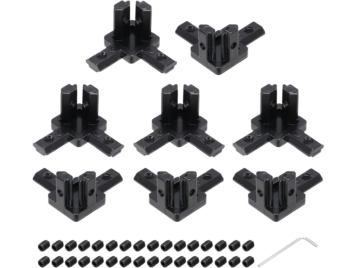 Meccanixity Conjunto De 8-conectores Canto 3-vias Para Perfis Alumínio Euro Standard 2020, Conector Com Ranhura Em T