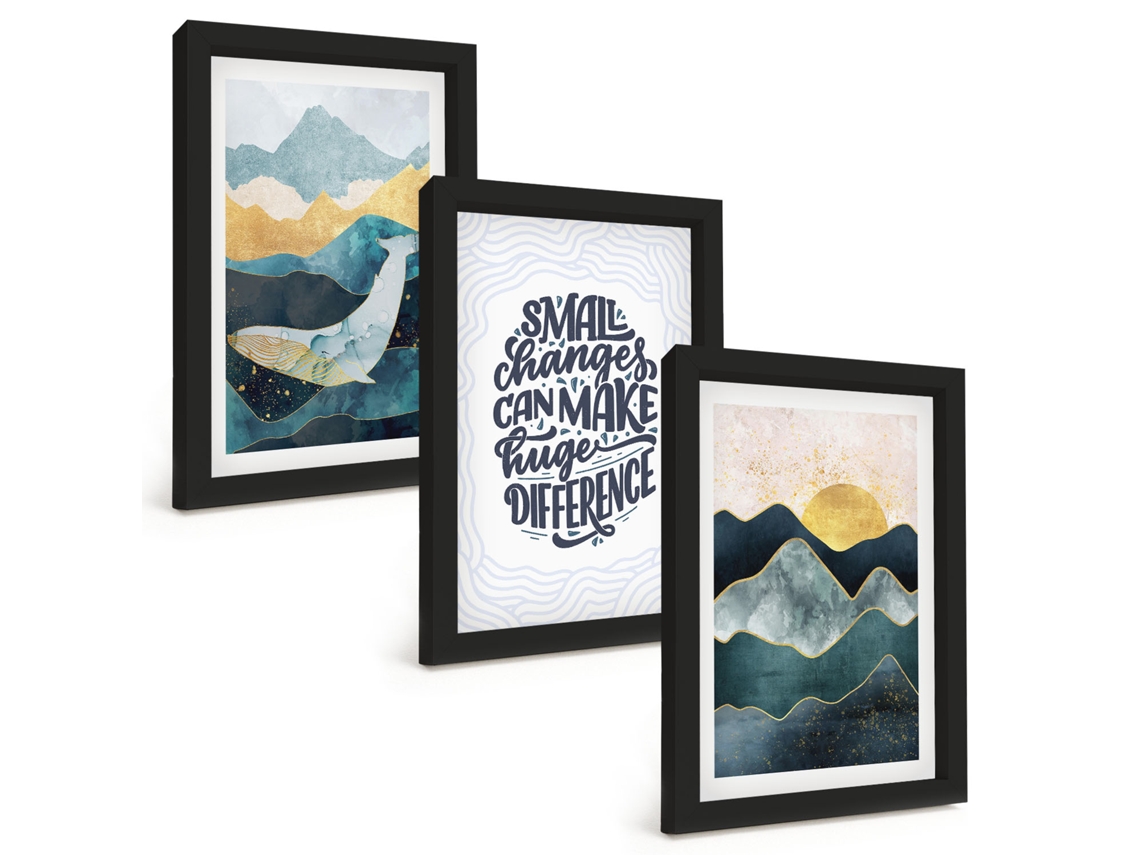 Pinturas Murais Modernasinspiração Abstrata De Montanha Moldura Preta Fotos Para O Corredor Espelharte (3 Peças 20x30 Cm)