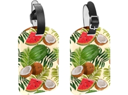 Conjunto De 2 Etiquetas Bagagem Em Couro Sintético Com Estampa Frutas Tropicais