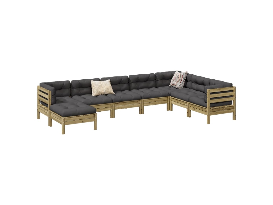 Vidaxl 8 Pcs Conj. Sofás Jardim C/ Almofadões Madeira Pinho Impregnada